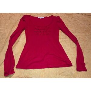 Rebecca Beeson Size Small Shirt Long Sleeve Solid Red Ruffle